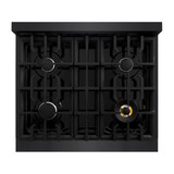 ZLINE 5-Piece Appliance Package - 30-Inch Dual Fuel Range, Hood, Refrigerator with Water Dispenser, Dishwasher, and Microwave Drawer in Black Stainless Steel