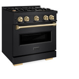 ZLINE 5-Piece Appliance Package - 30-Inch Dual Fuel Range, Hood, Refrigerator with Water Dispenser, Dishwasher, and Microwave Drawer in Black Stainless Steel with Champagne Bronze Accents
