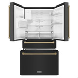 ZLINE Autograph Edition 4-Piece Appliance Package - 36-Inch Gas Range, Refrigerator with Water Dispenser, Wall Mounted Range Hood, & 24-Inch Tall Tub Dishwasher in Black Stainless Steel with Champagne Bronze Trim (4KAPR-SGRBRHDWV36-CB)