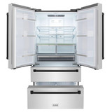 ZLINE Autograph Edition 4-Piece Appliance Package - 36-Inch Dual Fuel Range, Refrigerator, Wall Mounted Range Hood, & 24-Inch Tall Tub Dishwasher in Stainless Steel with Matte Black Trim (4KAPR-RARHDWM36-MB)