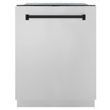 ZLINE Autograph Edition 4-Piece Appliance Package - 36-Inch Dual Fuel Range, Refrigerator, Wall Mounted Range Hood, & 24-Inch Tall Tub Dishwasher in Stainless Steel with Matte Black Trim (4KAPR-RARHDWM36-MB)