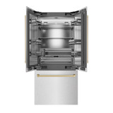 ZLINE Autograph Edition 36-Inch 19.6 cu. ft. French Door Built-In Bottom Freezer Refrigerator with Water Dispenser and Ice Maker in Satin Stainless Steel with Stainless Steel Interior and Champagne Bronze Accents (SRBIVZ-SN-36-CB)