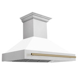 ZLINE Autograph Edition 2-Piece Appliance Package - 48-Inch Gas Range & Wall Mounted Range Hood in Satin Stainless Steel with White Matte Door and Champagne Bronze Trim (2AKPR-SGRSWMRH48-CB)