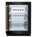 ZLINE Autograph Edition 24-Inch Touchstone 151 Can Beverage Fridge with Black Stainless Steel Glass Door and Polished Gold Helix Handle (RBSOZ-BS-24-KG)