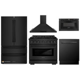 ZLINE 5-Piece Appliance Package - 36-Inch Gas Range, Refrigerator, Convertible Wall Mount Hood, Microwave Drawer, and 3-Rack Dishwasher in Black Stainless Steel (5KPR-SGRBRH36-MWDWV)