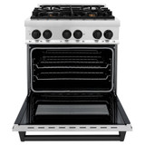 ZLINE Autograph Edition 4-Piece Appliance Package - 30-Inch Dual Fuel Range, Refrigerator, Wall Mounted Range Hood, & 24-Inch Tall Tub Dishwasher in Stainless Steel with Matte Black Trim (4KAPR-RARHDWM30-MB)