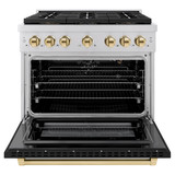 ZLINE Autograph Edition 36-Inch 5.2 cu. ft. Paramount Gas Range with 6 Burner DuoPro™ Cooktop and Convection Gas Oven with Black Matte Door and Polished Gold Accents (PSGRZ-BLM-36-G)