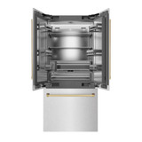 ZLINE Autograph Edition 36-Inch 19.6 cu. ft. French Door Built-In Bottom Freezer Refrigerator with Water Dispenser and Ice Maker in Satin Stainless Steel with Stainless Steel Interior and Polished Gold Accents (SRBIVZ-SN-36-G)