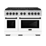 ZLINE Autograph Edition 3-Piece Appliance Package - 48-Inch Gas Range, Wall Mounted Range Hood, & 24-Inch Tall Tub Dishwasher in Stainless Steel and White Door with Matte Black Trim (3AKPR-SGRWMRH48-MB)