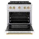 ZLINE Autograph Edition 30-Inch 4.2 cu. ft. Paramount Gas Range with 4 Burner DuoPro™ Cooktop and Convection Gas Oven in Stainless Steel with White Matte Door and Polished Gold Accents (PSGRZ-WM-30-G)