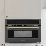 ZLINE Autograph Edition 2-Piece Appliance Package - 30-Inch Single Wall Oven with Self-Clean and 30-inch Built-In Microwave Oven in Black Stainless Steel with Gold Trim