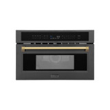 ZLINE Autograph Edition 2-Piece Appliance Package - 30-Inch Single Wall Oven with Self-Clean and 30-inch Built-In Microwave Oven in Black Stainless Steel with Gold Trim