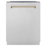 ZLINE Autograph Edition 3-Piece Appliance Package - 36-Inch Dual Fuel Range, Wall Mounted Range Hood, and 24-Inch Tall Tub Dishwasher in Stainless Steel with Champagne Bronze Trim (3AKP-RARHDWM36-CB)