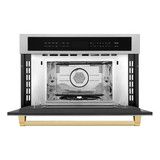 ZLINE Autograph Edition 2-Piece Appliance Package - 30-Inch Single Wall Oven with Self-Clean and 30-inch Built-In Microwave Oven in Satin Stainless Steel with Gold Trim
