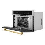 ZLINE Autograph Edition 2-Piece Appliance Package - 30-Inch Single Wall Oven with Self-Clean and 30-inch Built-In Microwave Oven in Satin Stainless Steel with Gold Trim