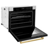 ZLINE Autograph Edition 2-Piece Appliance Package - 30-Inch Single Wall Oven with Self-Clean and 30-inch Built-In Microwave Oven in Satin Stainless Steel with Gold Trim