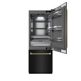 ZLINE Autograph 30-Inch Black Stainless Steel Built-In Refrigerator w/ Gray Interior and Bronze Helix Handles (GRBIVZ-BS30KCB)