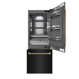 ZLINE Autograph 30-Inch Black Stainless Steel Built-In Refrigerator w/ Gray Interior and Bronze Helix Handles (GRBIVZ-BS30KCB)