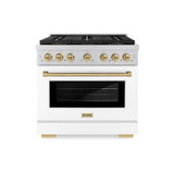 ZLINE Autograph Edition 36-Inch 5.2 cu. ft. Paramount Dual Fuel Range with 6 Burner DuoPro™ Cooktop and Electric Convection Oven with White Matte Door and Champagne Bronze Accents (PSDRZ-WM-36-CB)
