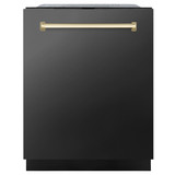 ZLINE 5-Piece Appliance Package - 48-Inch Gas Range, Hood, Refrigerator with Water Dispenser, Dishwasher, and Microwave Drawer in Black Stainless Steel with Gold Accents