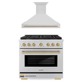 ZLINE Autograph Edition 2-Piece Appliance Package - 36-Inch Gas Range & Wall Mounted Range Hood in Stainless Steel with Champagne Bronze Trim (2AKP-SGRRH36-CB)
