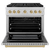 ZLINE Autograph Edition 2-Piece Appliance Package - 36-Inch Gas Range & Wall Mounted Range Hood in Stainless Steel with Champagne Bronze Trim (2AKP-SGRRH36-CB)