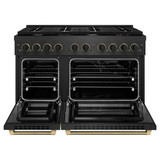 ZLINE Designer 48-Inch 6.7 Cu. Ft. Dual Fuel Range with 8 Burner Gas Cooktop in Black Satin with Black and Champagne Bronze Helix Handle (SDRBSZ-48-MBCB)