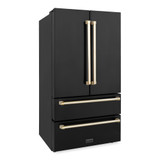 ZLINE Autograph Edition 4-Piece Appliance Package - 30-Inch Gas Range, Refrigerator, Wall Mounted Range Hood, & 24-Inch Tall Tub Dishwasher in Black Stainless Steel with Gold Trim (4AKPR-SGRBRHDWV30-G)