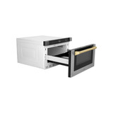 ZLINE 5-Piece Appliance Package - 30-Inch Dual Fuel Range, Hood, Refrigerator with Water Dispenser, Dishwasher, and Microwave Drawer in Stainless Steel with Gold Accents