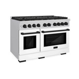 ZLINE Autograph Edition 2-Piece Appliance Package - 48-Inch Gas Range & Wall Mounted Range Hood in Stainless Steel and White Door with Matte Black Trim (2AKPR-SGRWMRH48-MB)