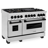 ZLINE Autograph Edition 2-Piece Appliance Package - 48-Inch Dual Fuel Range & Wall Mounted Range Hood in Stainless Steel with Matte Black Trim (2AKP-RARH48-MB)