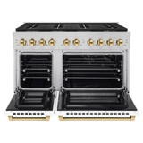 ZLINE Autograph Edition 48-Inch 6.7 cu. ft. Paramount Gas Range with 8 Burner DuoPro™ Cooktop and Dual Ovens with White Matte Doors and Polished Gold Accents (PSGRZ-WM-48-G)