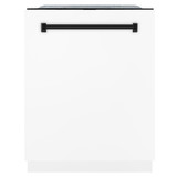 ZLINE Autograph Edition 3-Piece Appliance Package - 48-Inch Dual Fuel Range, Wall Mounted Range Hood, & 24-Inch Tall Tub Dishwasher in Stainless Steel and White Door with Matte Black Trim (3AKP-RAWMRHDWM48-MB)