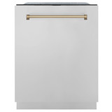 ZLINE Autograph Edition 3-Piece Appliance Package - 48-Inch Gas Range, Wall Mounted Range Hood, & 24-Inch Tall Tub Dishwasher in Stainless Steel with Champagne Bronze Trim (3AKPR-SGRRH48-CB)