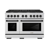 ZLINE Autograph Edition 4-Piece Appliance Package - 48-Inch Gas Range, Refrigerator with Water Dispenser, Wall Mounted Range Hood, & 24-Inch Tall Tub Dishwasher in Stainless Steel with Matte Black Trim (4KAPR-SGRRHDWM48-MB)