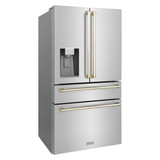 ZLINE Autograph Edition 4-Piece Appliance Package - 30-Inch Gas Range, Refrigerator with Water Dispenser, Wall Mounted Range Hood, & 24-Inch Tall Tub Dishwasher in Stainless Steel with Gold Trim (4AKPR-SGRRHDWM30-G)