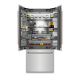 ZLINE Autograph 36-Inch French Door Refrigerator with Stainless Interior and Gold Helix Handles (SRBIVZ-30436KG)