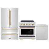 ZLINE 3-Piece Appliance Package - 30-Inch Autograph Edition Induction Range, 36-Inch French Door Refrigerator, and Dishwasher in Stainless Steel with Gold Trim