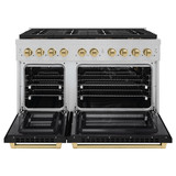 ZLINE Autograph Edition 48-Inch 6.7 cu. ft. Paramount Gas Range with 8 Burner DuoPro™ Cooktop and Dual Ovens in Satin Stainless Steel with Black Matte Doors and Champagne Bronze Accents (PSGRSZ-BLM48-CB)