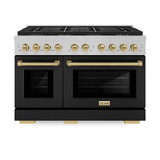 ZLINE Autograph Edition 48-Inch 6.7 cu. ft. Paramount Gas Range with 8 Burner DuoPro™ Cooktop and Dual Ovens in Satin Stainless Steel with Black Matte Doors and Champagne Bronze Accents (PSGRSZ-BLM48-CB)