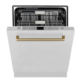 ZLINE 5-Piece Appliance Package - 30-Inch Dual Fuel Range, Hood, Refrigerator with Water Dispenser, Dishwasher, and Microwave Drawer in Stainless Steel with Champagne Bronze Accents