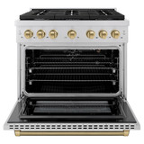 ZLINE Autograph 36-Inch Paramount Gas Range in Stainless Steel with Champagne Bronze Helix Handle (SGRZ-36-KCB)