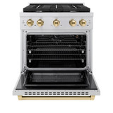 ZLINE Autograph Edition 2-Piece Appliance Package - 30-Inch Gas Range & Wall Mounted Range Hood in Stainless Steel with Gold Trim (2AKP-SGRRH30-G)