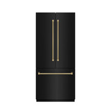 ZLINE Autograph 36-Inch Black Stainless Steel French Door Fridge w/ Stainless Interior & Gold Helix Handles (SRBIVZ-BS36KG)