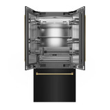 ZLINE Autograph 36-Inch Black Stainless Steel French Door Fridge w/ Stainless Interior & Gold Helix Handles (SRBIVZ-BS36KG)