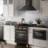 ZLINE Autograph Edition 2-Piece Appliance Package - 30-Inch Dual Fuel Range & Wall Mounted Range Hood in Black Stainless Steel with Champagne Bronze Trim (2AKP-RABRH30-CB)
