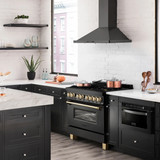 ZLINE Autograph Edition 4-Piece Appliance Package - 36-Inch Dual Fuel Range, Refrigerator with Water Dispenser, Wall Mounted Range Hood, and 24-Inch Tall Tub Dishwasher in Black Stainless Steel with Gold Trim (4KAPR-RABRHDWV36-G)