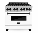 ZLINE Autograph Edition 3-Piece Appliance Package - 36-Inch Dual Fuel Range, Wall Mounted Range Hood, & 24-Inch Tall Tub Dishwasher in Stainless Steel and White Door with Matte Black Trim (3AKP-RAWMRHDWM36-MB)