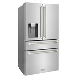 ZLINE Autograph 36-Inch Stainless Counter-Depth Fridge w/ Water Dispenser & Nickel Helix Handles (RFMZ-W-36-KPN)