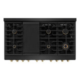 ZLINE Autograph Edition 3-Piece Appliance Package - 48-Inch Gas Range, Wall Mounted Range Hood, & 24-Inch Tall Tub Dishwasher in Black Stainless Steel with Gold Trim (3AKPR-SGRBRHDWV48-G)